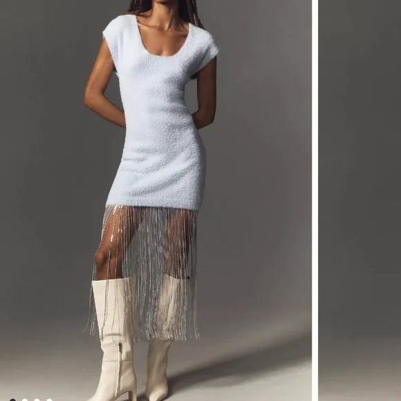Anthropologie Fringe Hem Sweater Dress - Picture 1 of 6